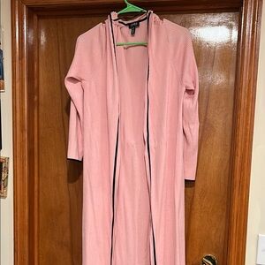 Pink Long Cardigan with Black Trim